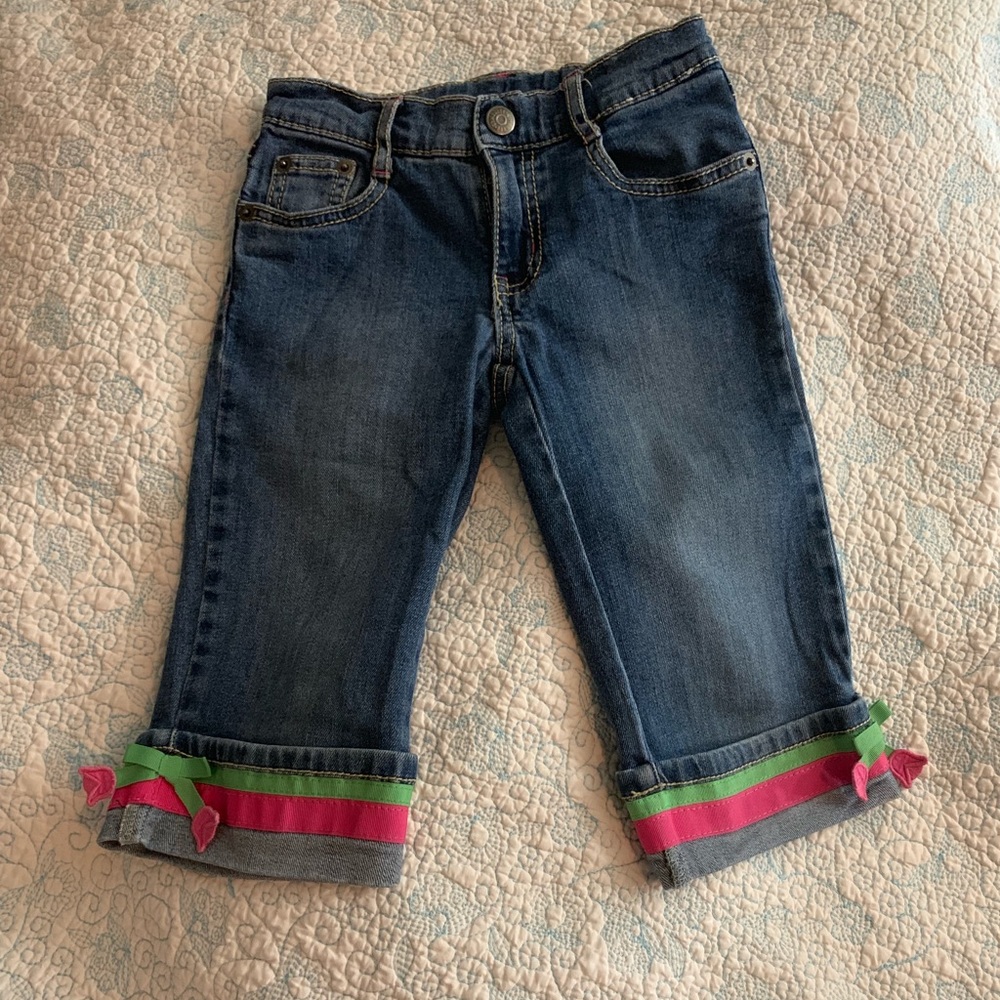 Gymboree Capri Jeans Ribbon Cuff with Bow Adjustable Waist Denim